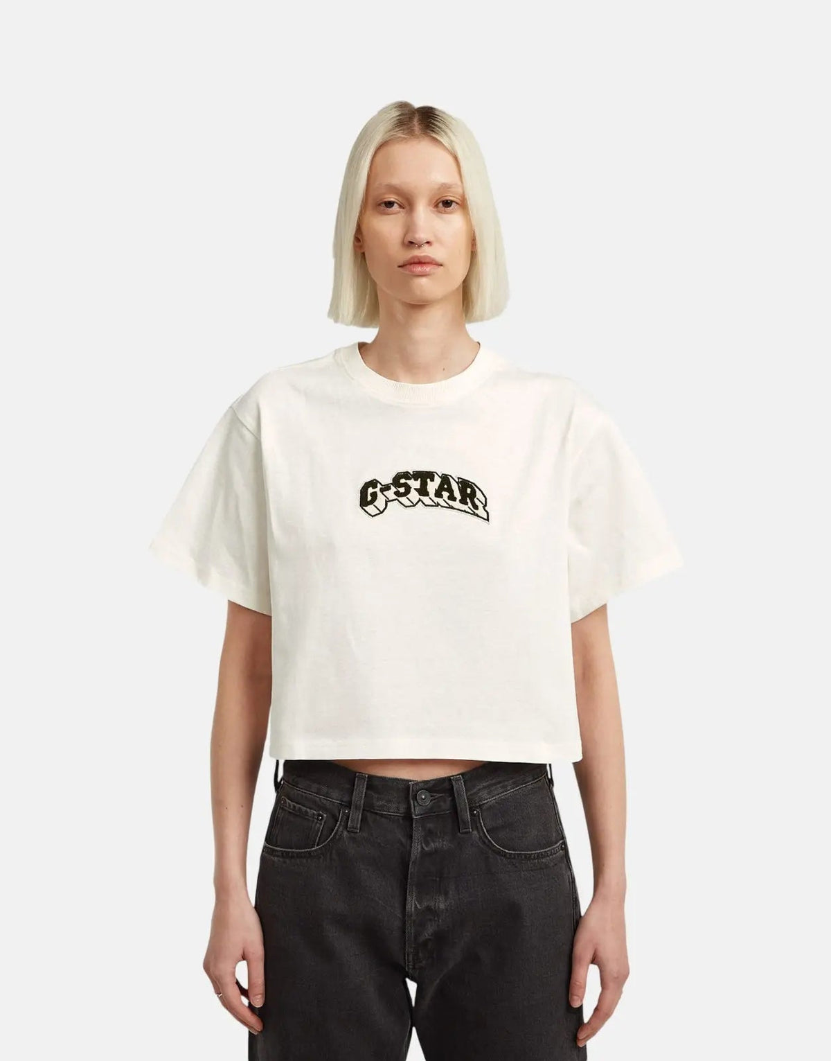 G-Star RAW Felt Logo Boxy Milk T-Shirt