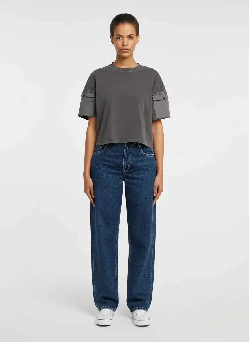 G-Star RAW Washed Mix Boxy Black Cropped T-Shirt