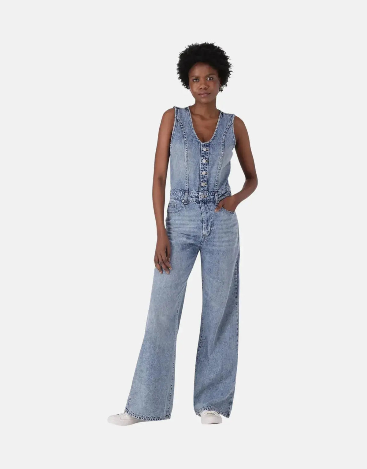 Levi's Denim Vest Wide Leg Dive Deep Jumpsuit