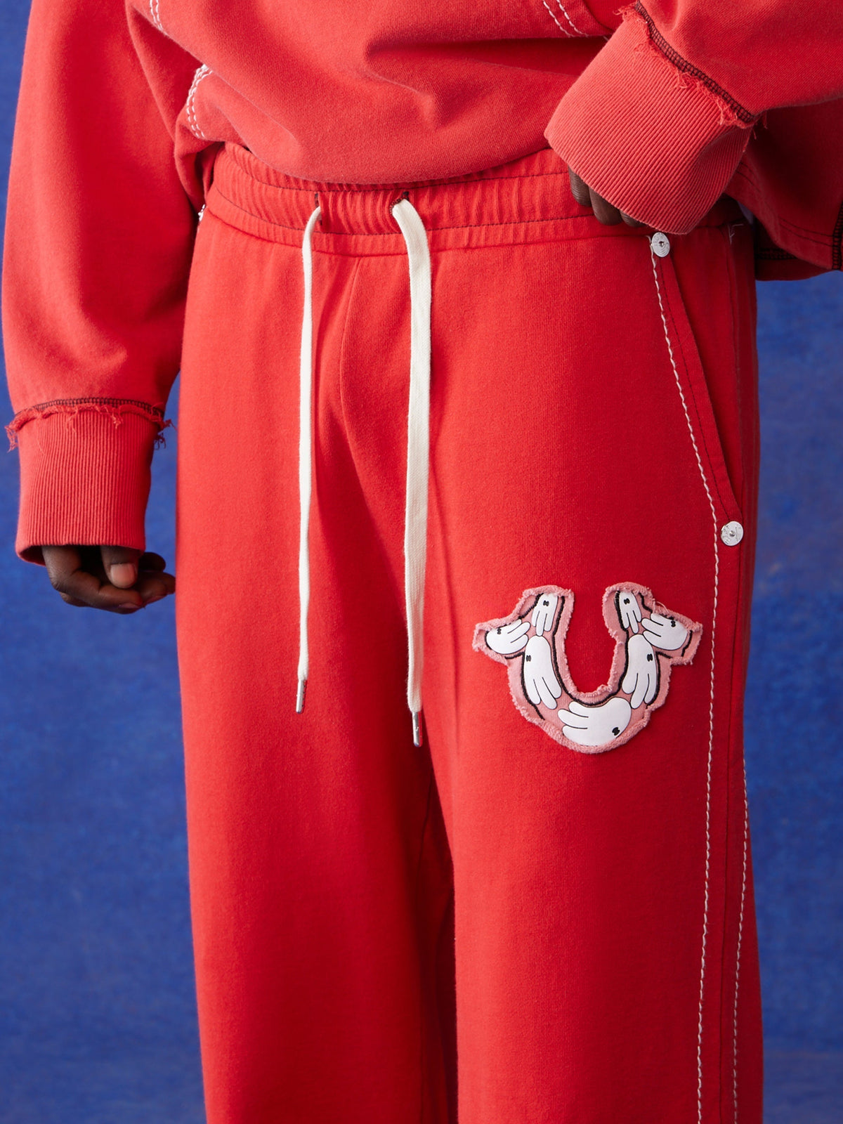True Religion Blu X Track Pants Wide Leg Washed Red
