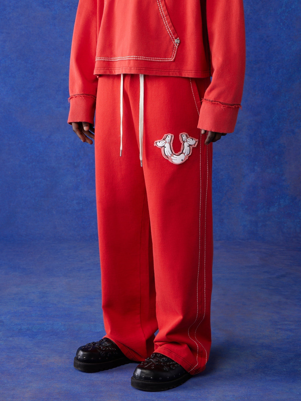 True Religion Blu X Track Pants Wide Leg Washed Red