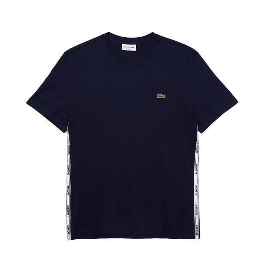 Lacoste Mens Branded Bands Crew Neck T-Shirt TH1207-166 Navy Blue