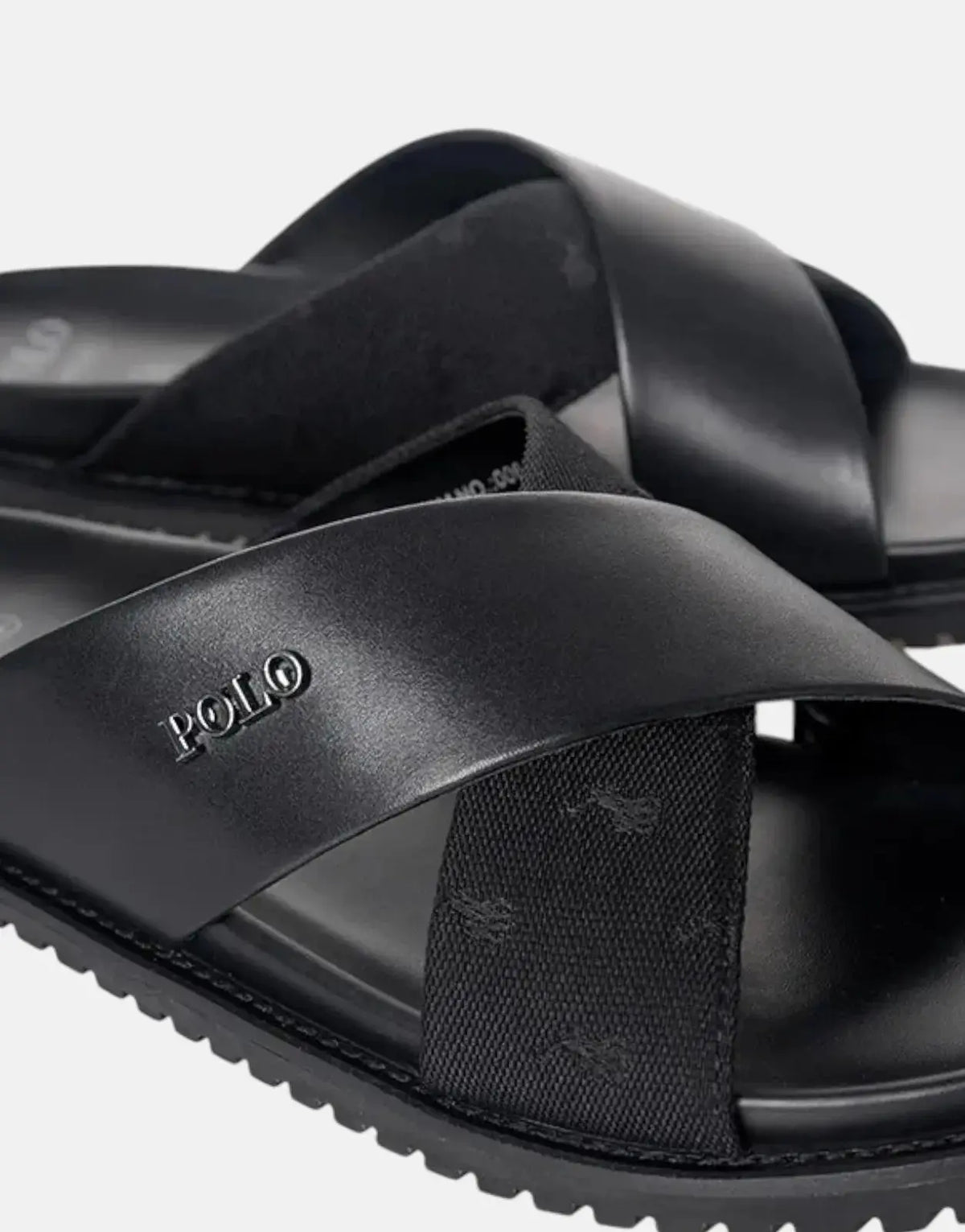 Polo Cross Strap Jacquard Black Sandals - view 5