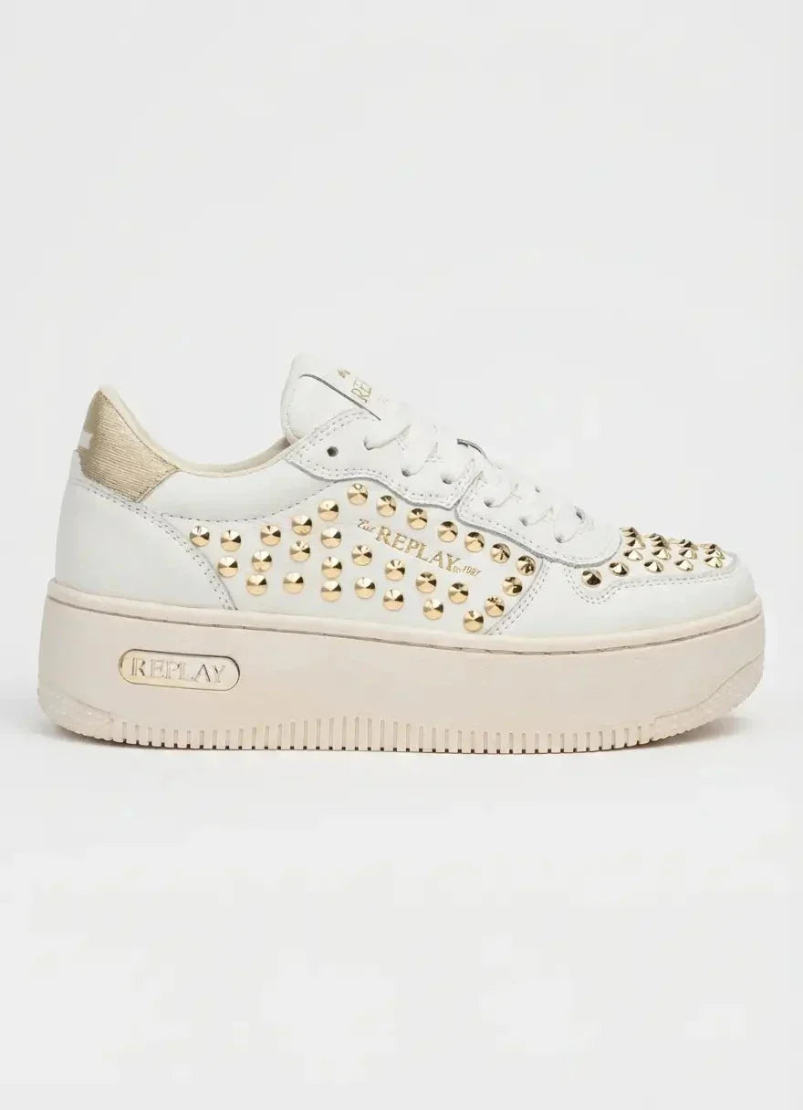 Replay Epic High Studs Off Wht Platinum Sneakers