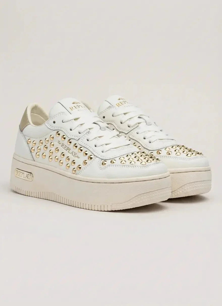 Replay Epic High Studs Off Wht Platinum Sneakers - view 5