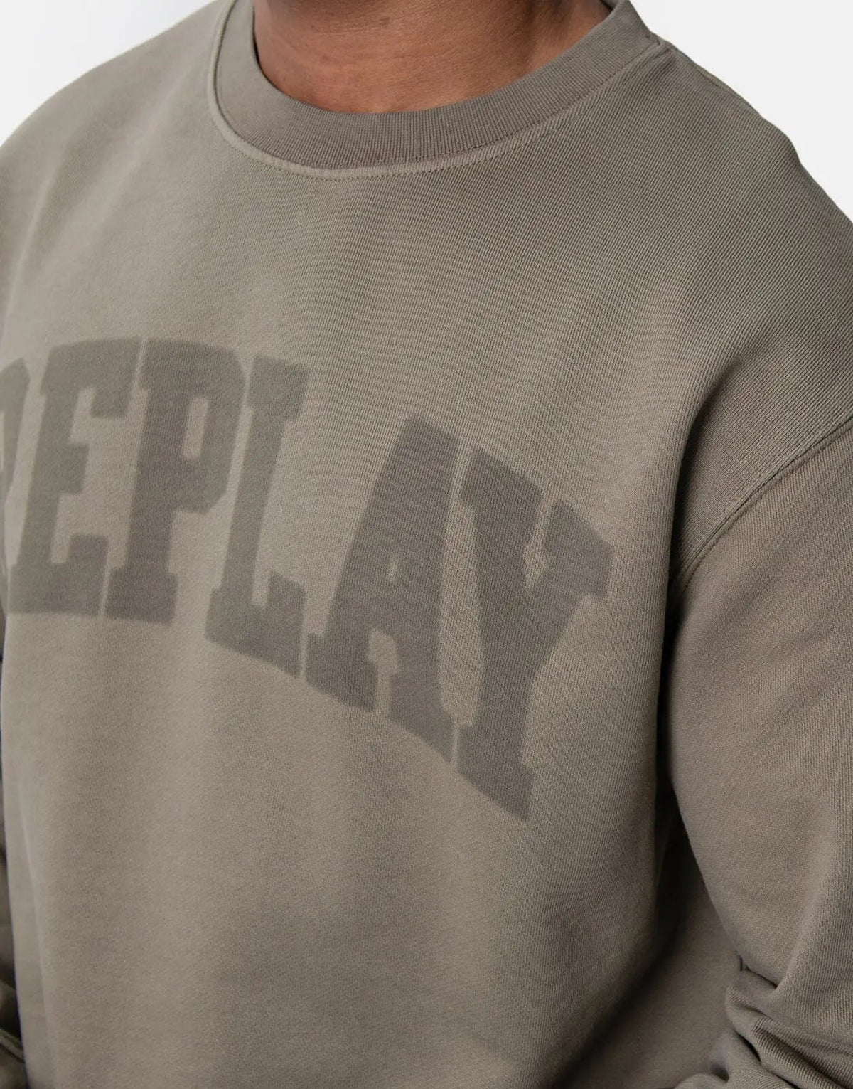 Replay Thick Logo Print Sweatshirt Stone Green - view 3